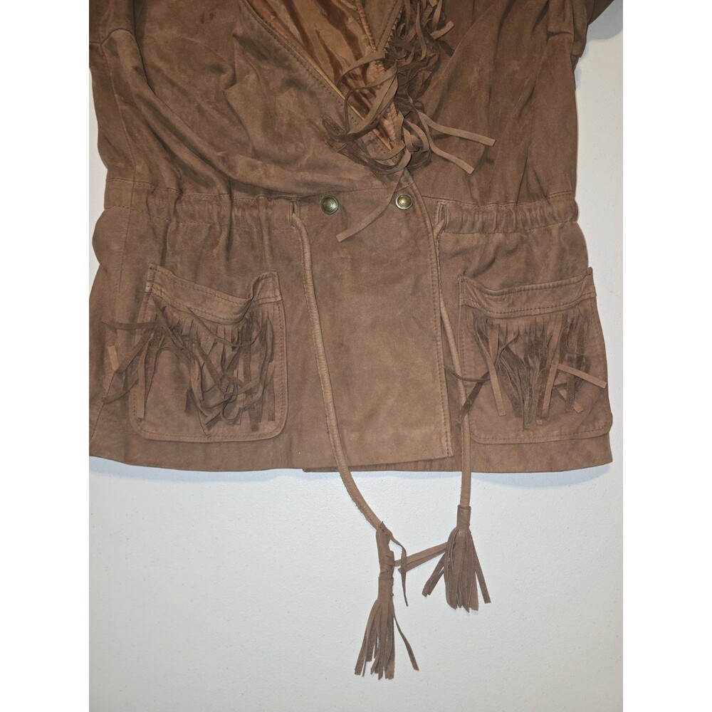 Leather Suede Jacket Womens SZ L Fringe Western Grunge Cowgirl WSpice Rustic - Picture 5 of 16